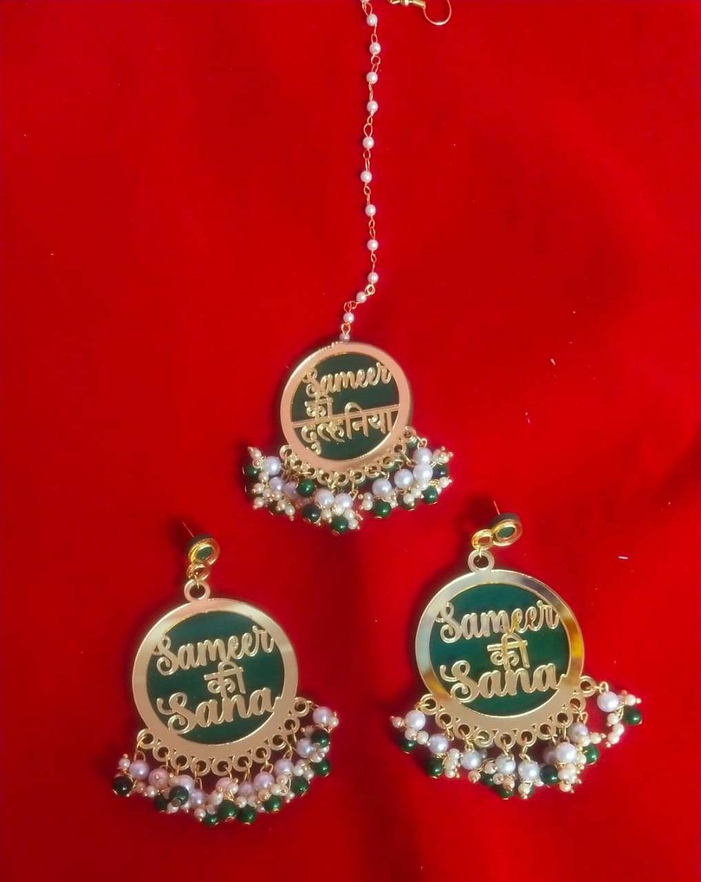 Customized dulhaniya earrings with maangtikka|Wedding Collection|Acyrlic earrings - BBD GIFTS