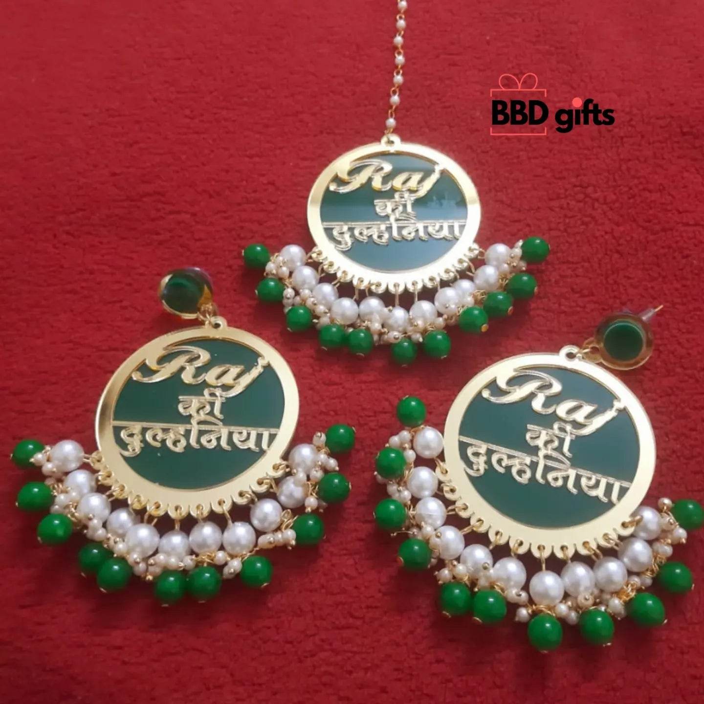 Customized dulhaniya earrings with maangtikka|Wedding Collection|Acyrlic earrings - BBD GIFTS