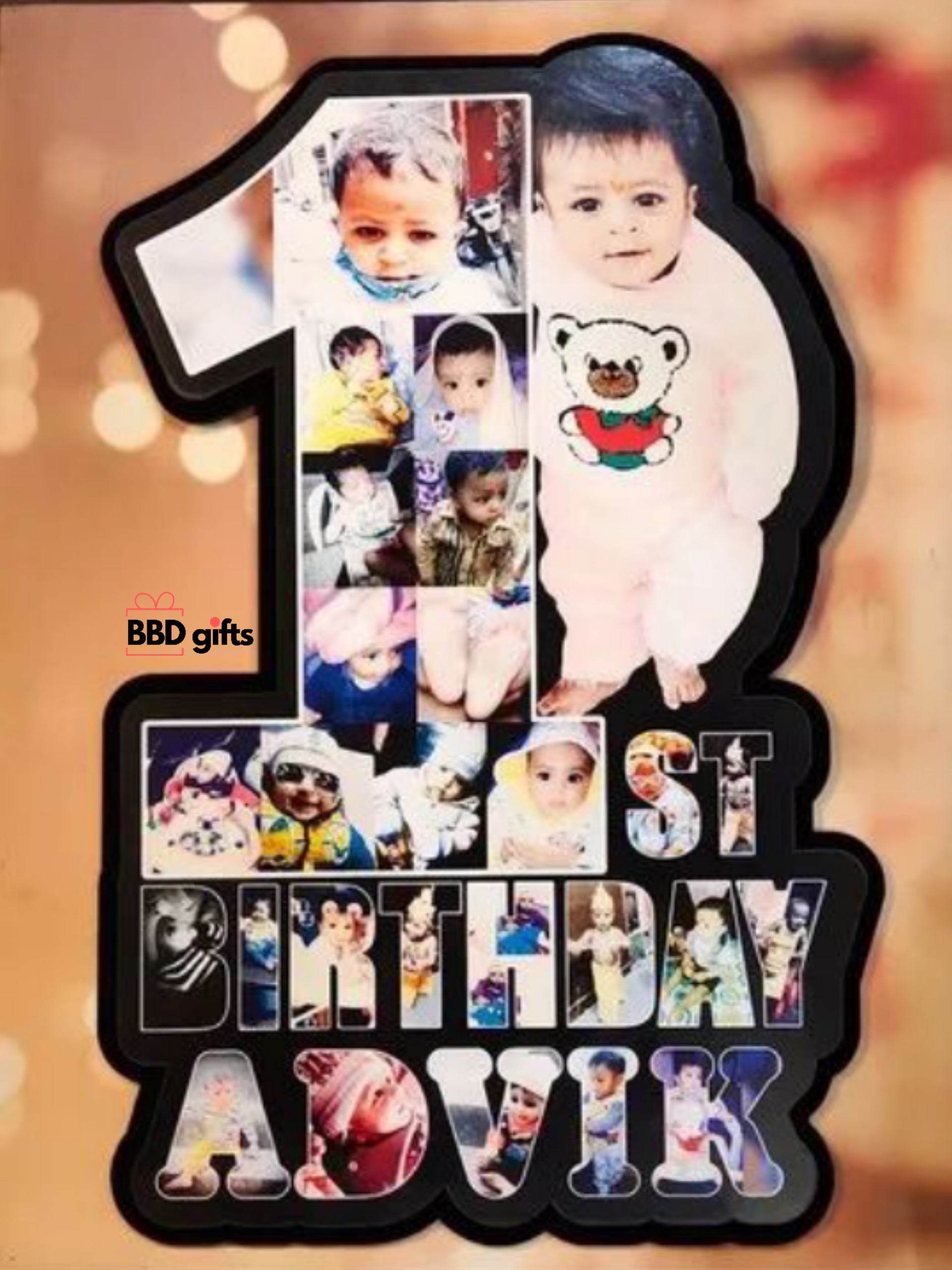 Customized 1st Year Happy Birthday Photo Cutout Frame with kids Name - BBD GIFTS