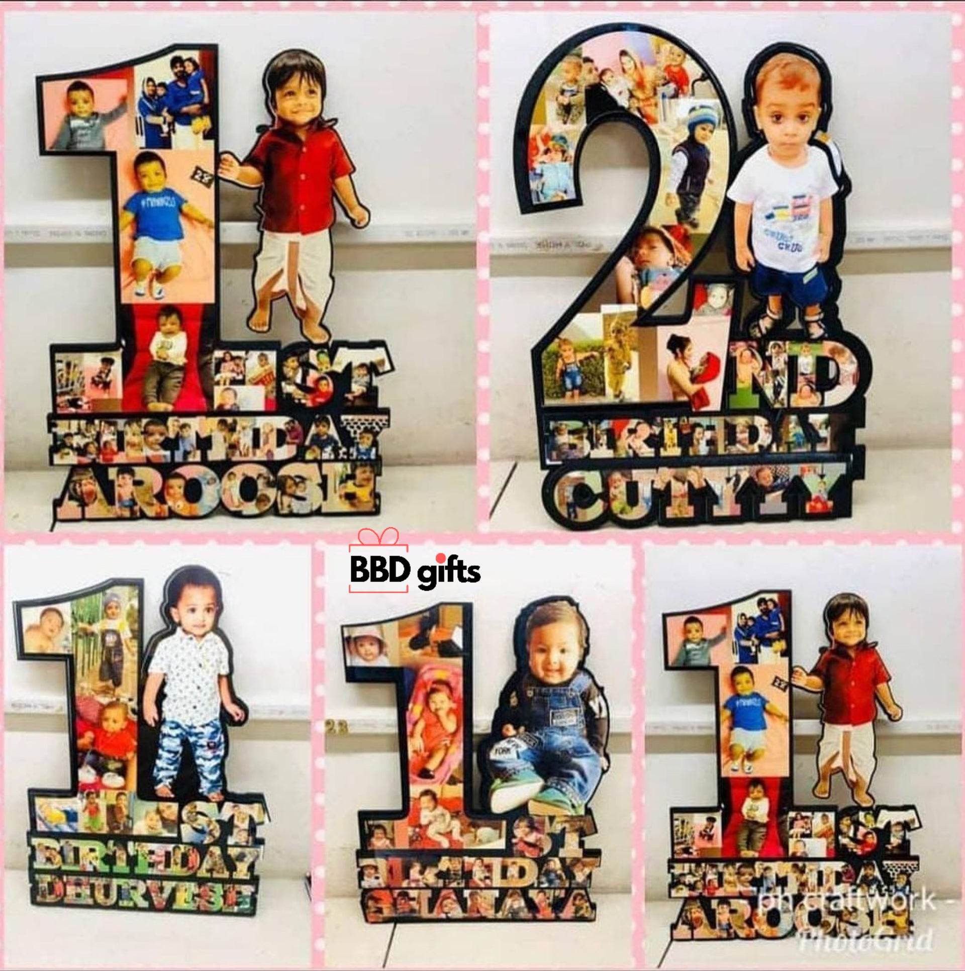 Customized 1st Year Happy Birthday Photo Cutout Frame with kids Name - BBD GIFTS