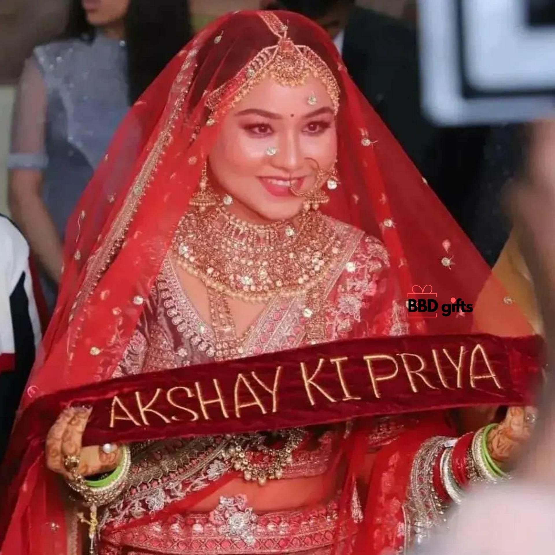 Customized Dupatta For Brides | Bridal dupatta's with name | bridal dupatta under 1500 rs | Trendy duppattas for brides - BBD GIFTS