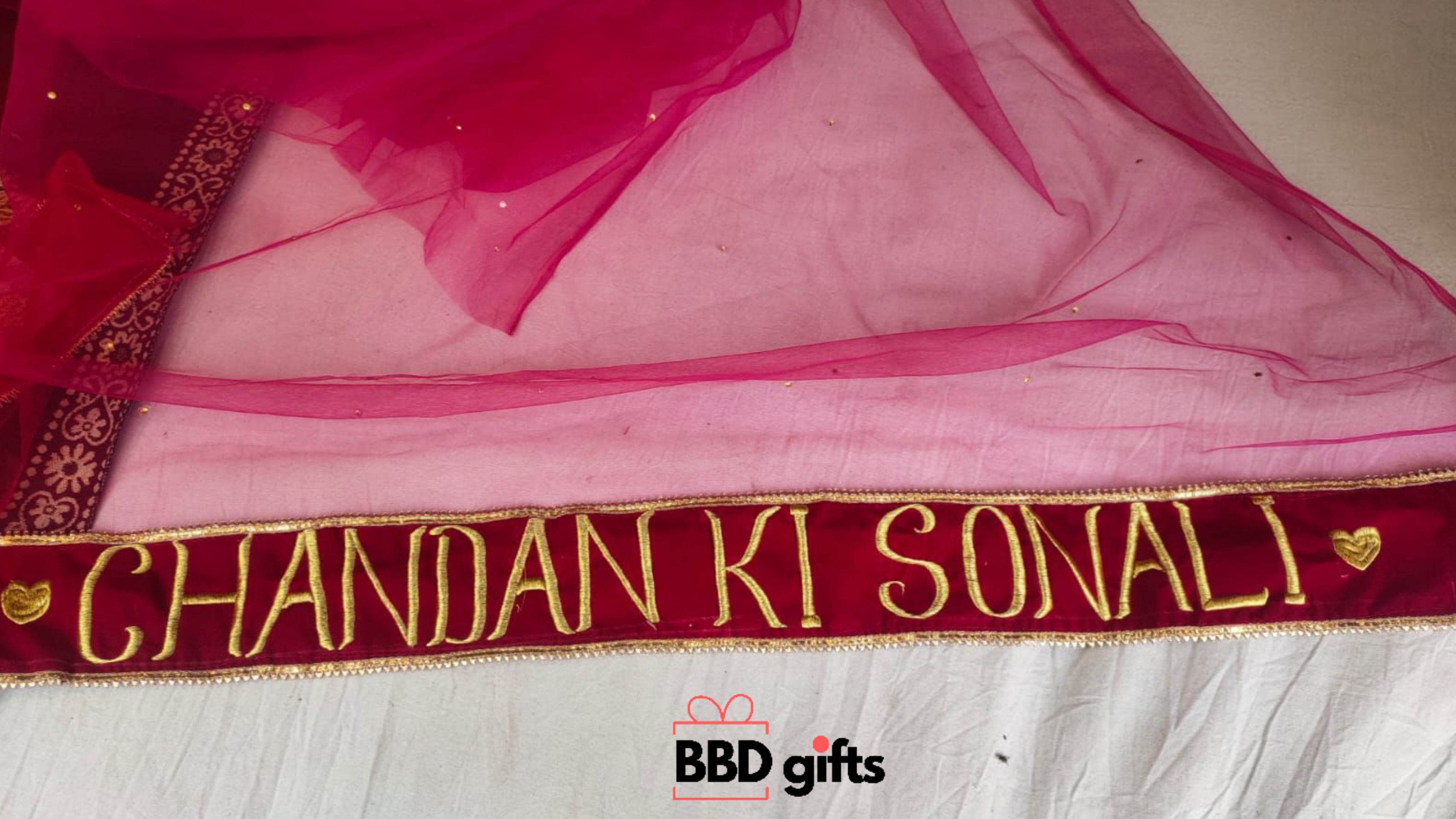 Customized Dupatta For Brides | Bridal dupatta's with name | bridal dupatta under 1500 rs | Trendy duppattas for brides - BBD GIFTS