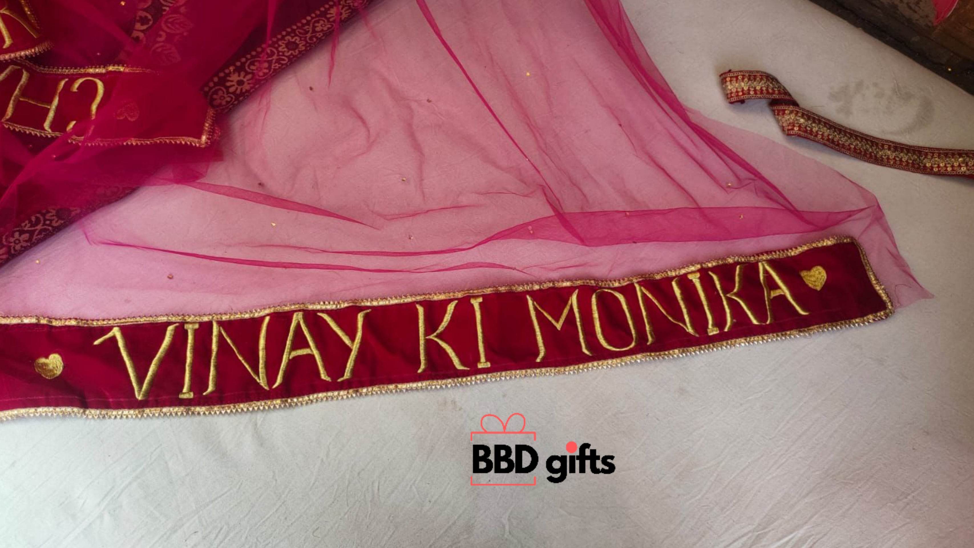 Customized Dupatta For Brides | Bridal dupatta's with name | bridal dupatta under 1500 rs | Trendy duppattas for brides - BBD GIFTS