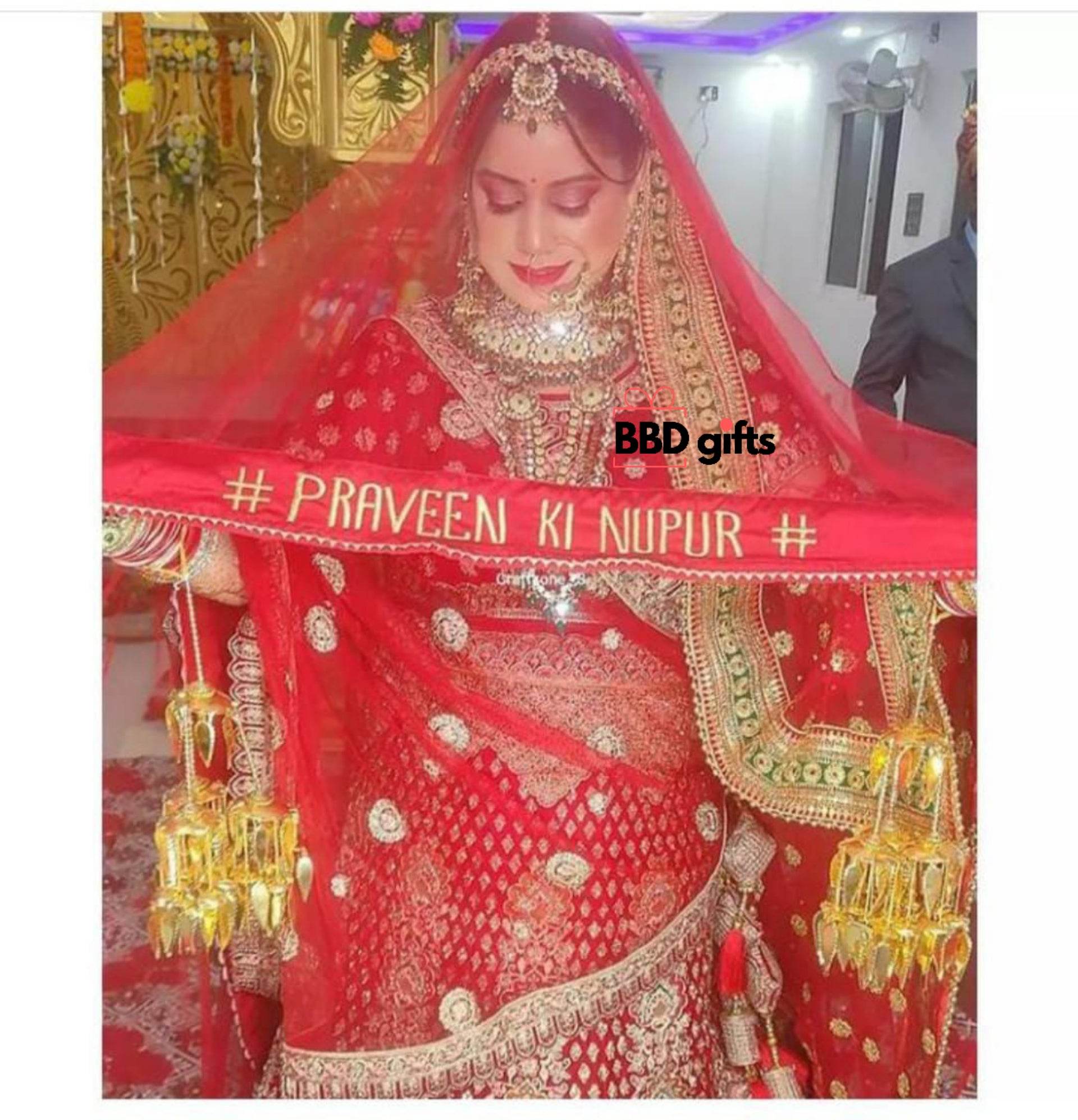 Customized Dupatta For Brides | Bridal dupatta's with name | bridal dupatta under 1500 rs | Trendy duppattas for brides - BBD GIFTS