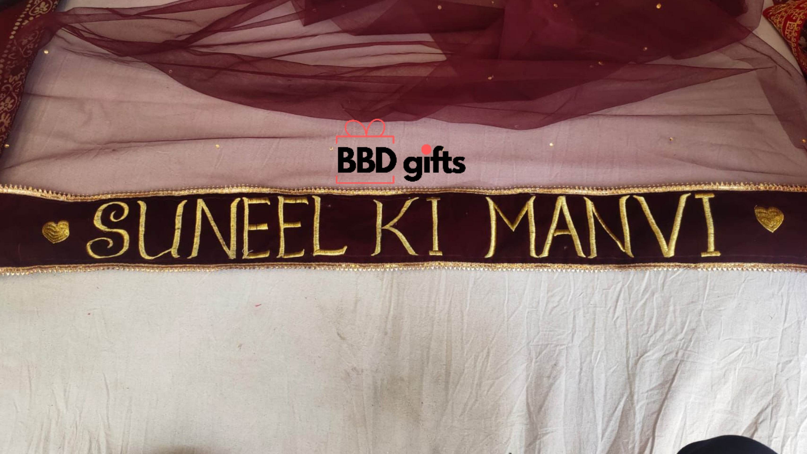 Customized Dupatta For Brides | Bridal dupatta's with name | bridal dupatta under 1500 rs | Trendy duppattas for brides - BBD GIFTS