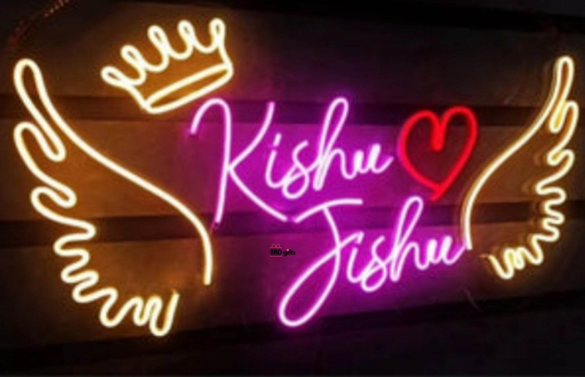 Custom Couple Names With Crown Neon sign | wedding neon signs | couple name neon lights - BBD GIFTS