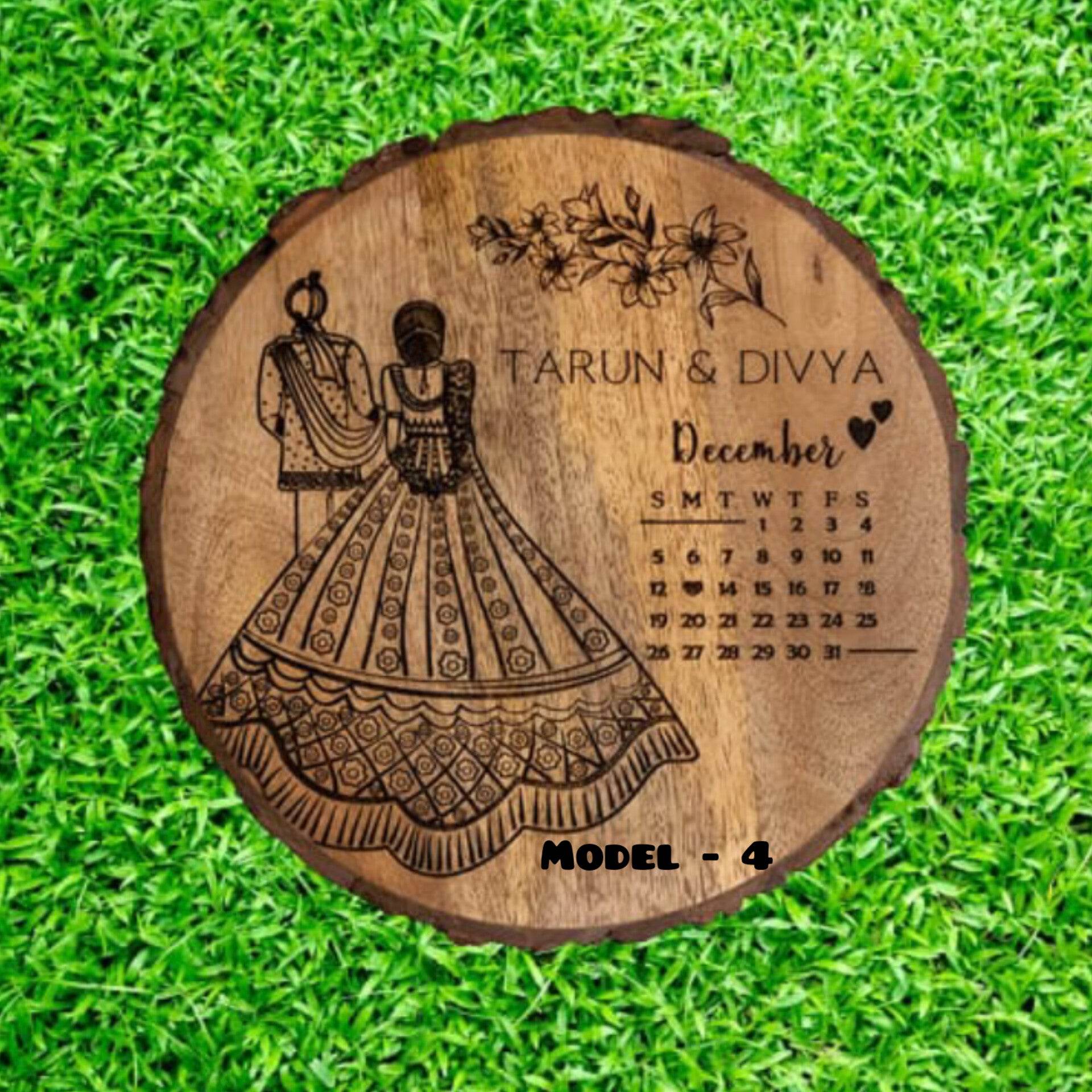 Best gift for Anniversary| best gifts for couple | Gift for wedding | Engraving Wooden Bark - BBD GIFTS