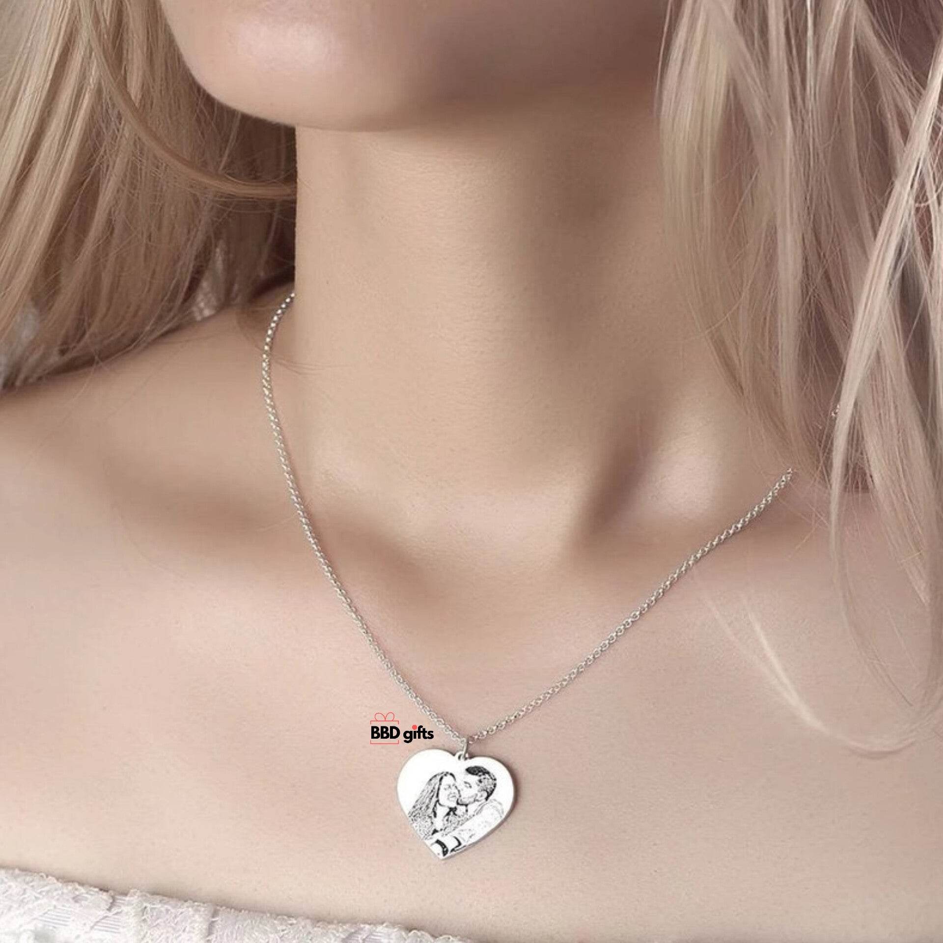 Personalized Heart Shape Pendant Photo Engraved Necklace Photo Engra