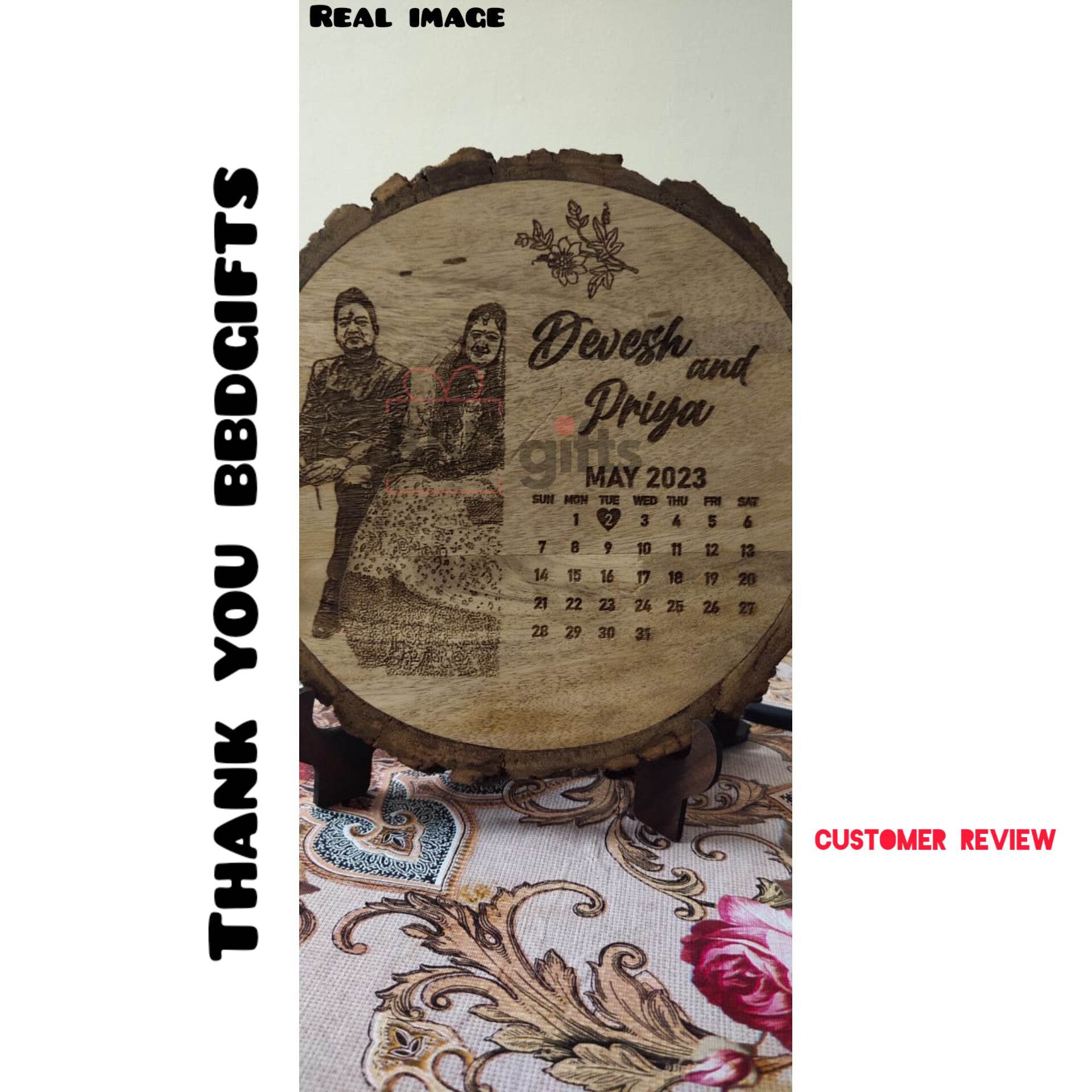 Best gift for Anniversary| best gifts for couple | Gift for wedding | Engraving Wooden Bark - BBD GIFTS