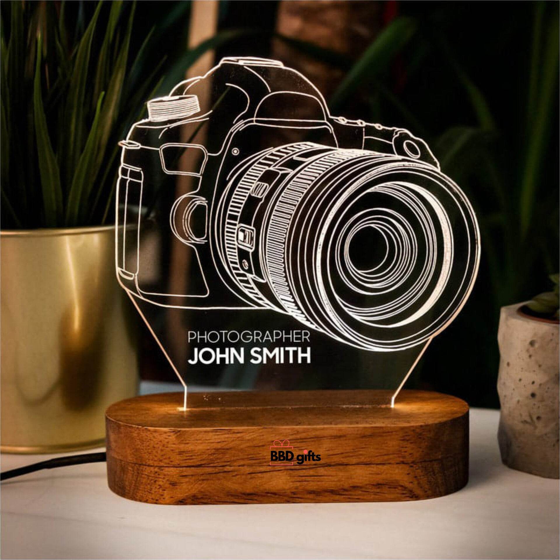 Customised Camera Acrylic Led Lamp - Photographer Gift - 3D Illusion Lamp - Desk Lamp - Gift For Him - BBD GIFTS
