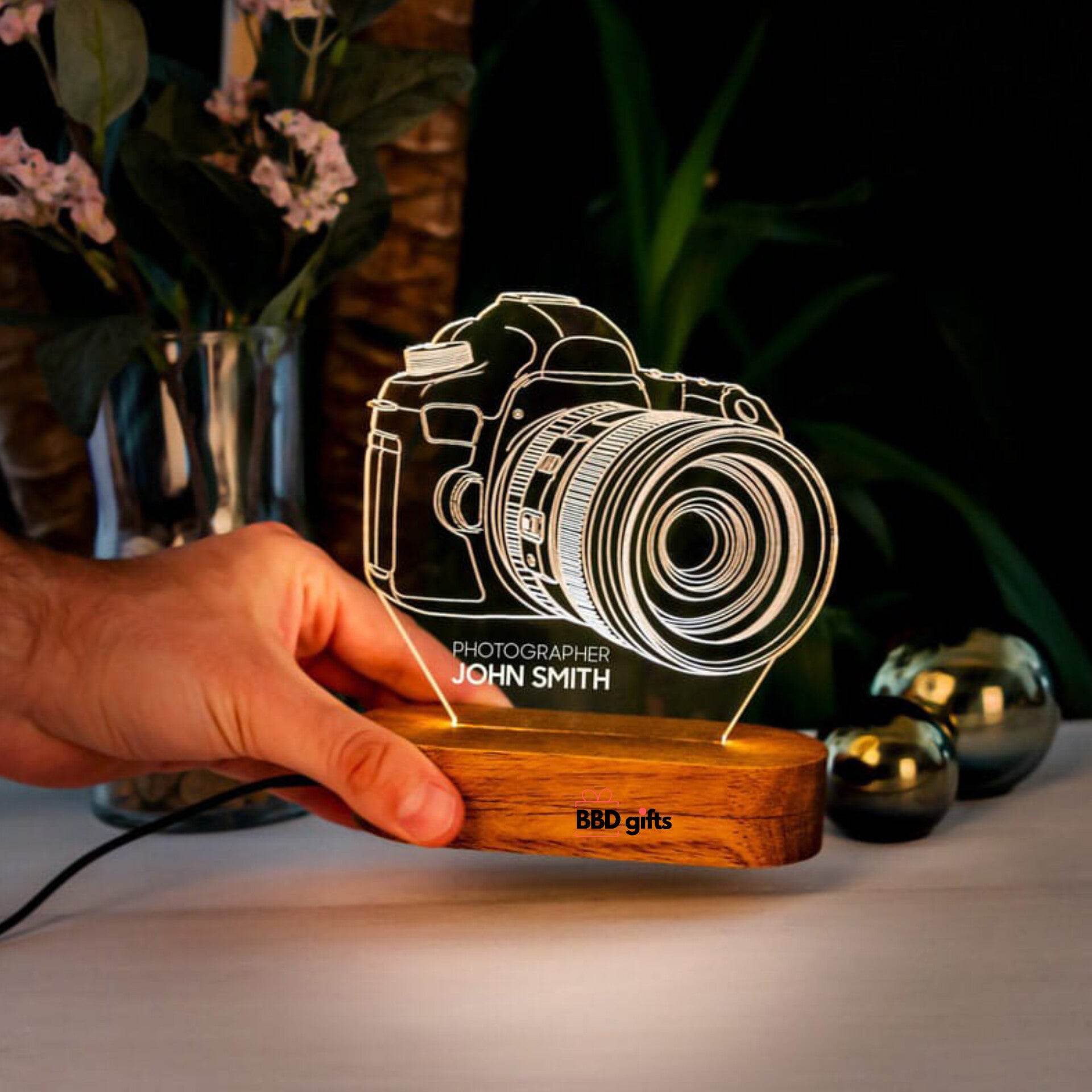 Customised Camera Acrylic Led Lamp - Photographer Gift - 3D Illusion Lamp - Desk Lamp - Gift For Him - BBD GIFTS