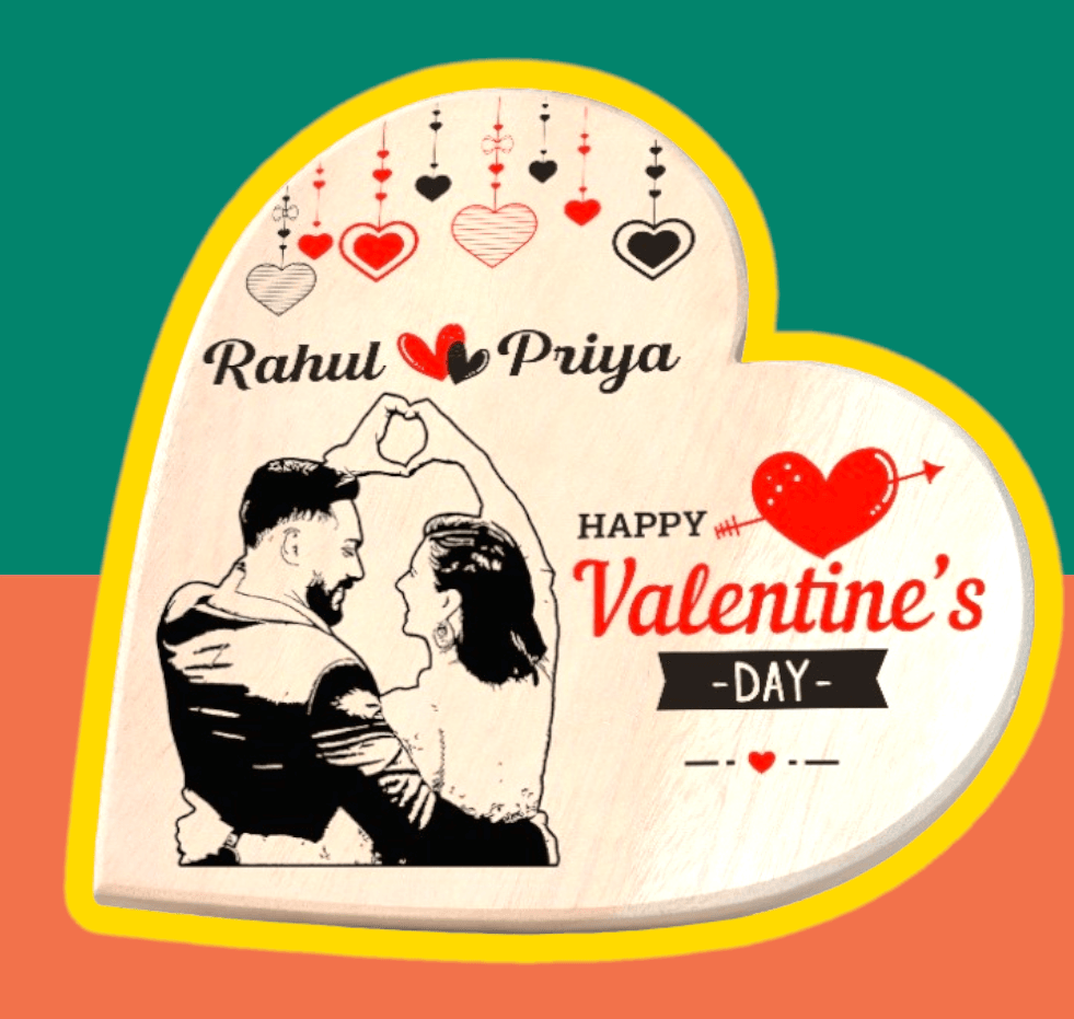 Heart Shaped Wooden Sketch Frame For Couple | Memorable gift for him | Valentine's day special - BBD GIFTS