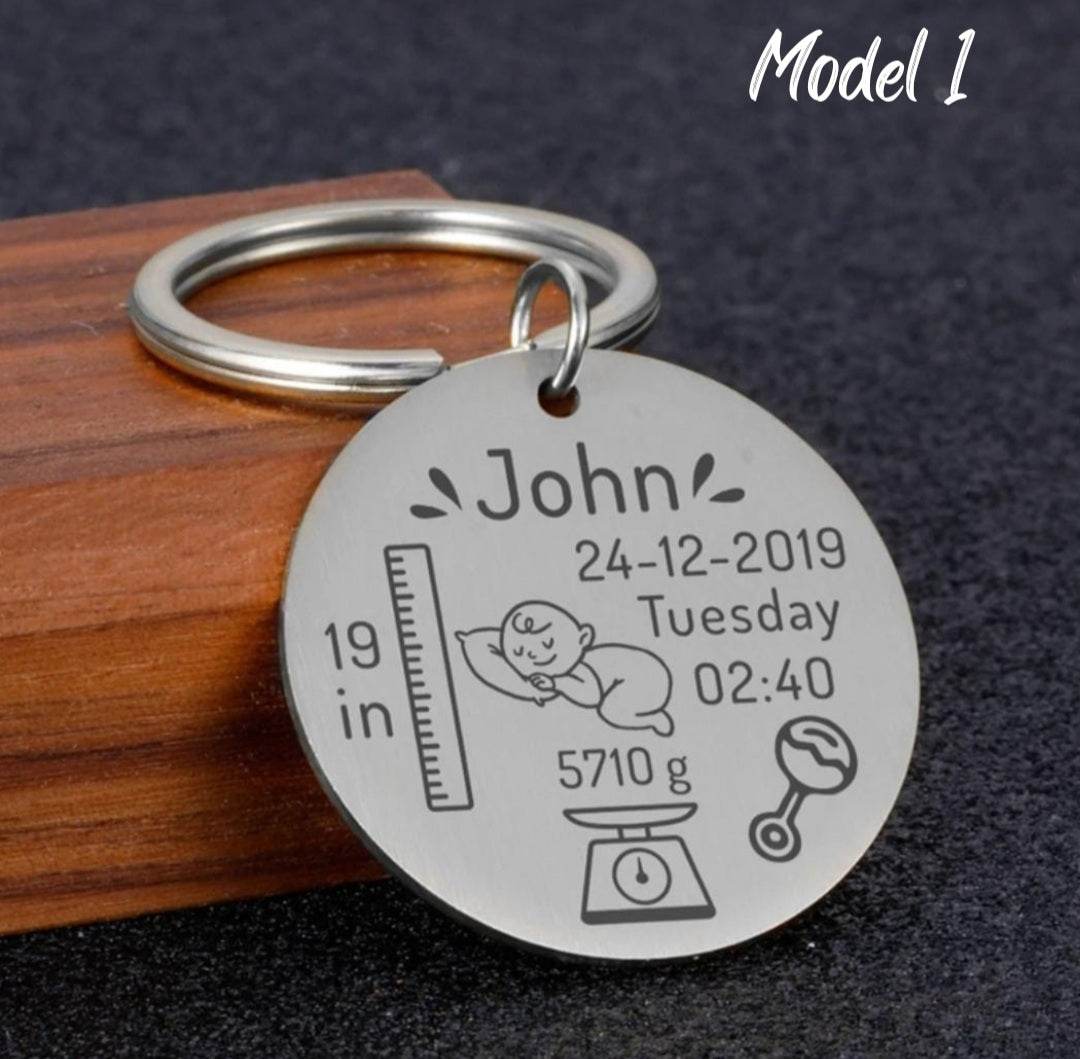 Customized Stainless steel baby birth keychain - BBD GIFTS