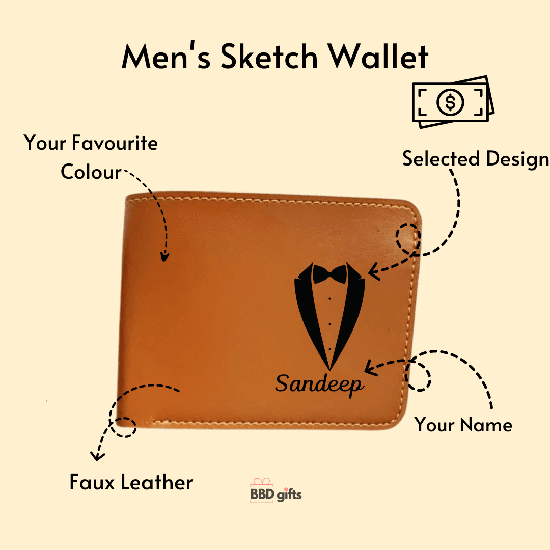 Customized sketch wallet - Personalized Mens Wallet - Birthday Gifts For Him - Gift For Boyfriend - Gift For Father - BBD GIFTS