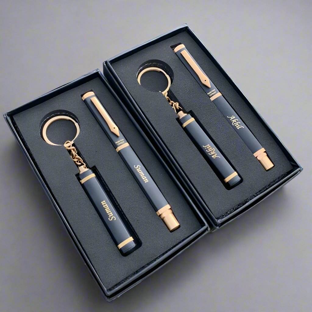Customized Black Metal Pen And Keychain Combo | Keychain Combo - BBD GIFTS