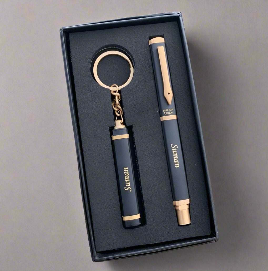 Customized Black Metal Pen And Keychain Combo | Keychain Combo - BBD GIFTS