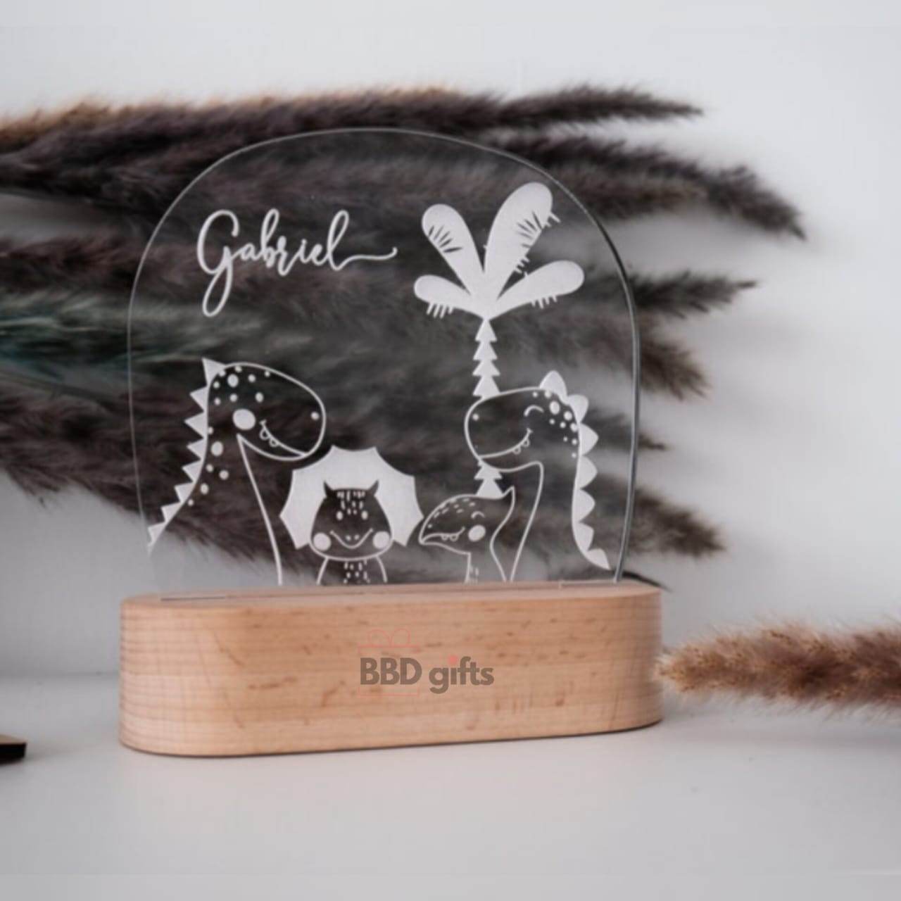 Personalized dino acrylic night light | perfect gift for a new baby | kids led table top - BBD GIFTS