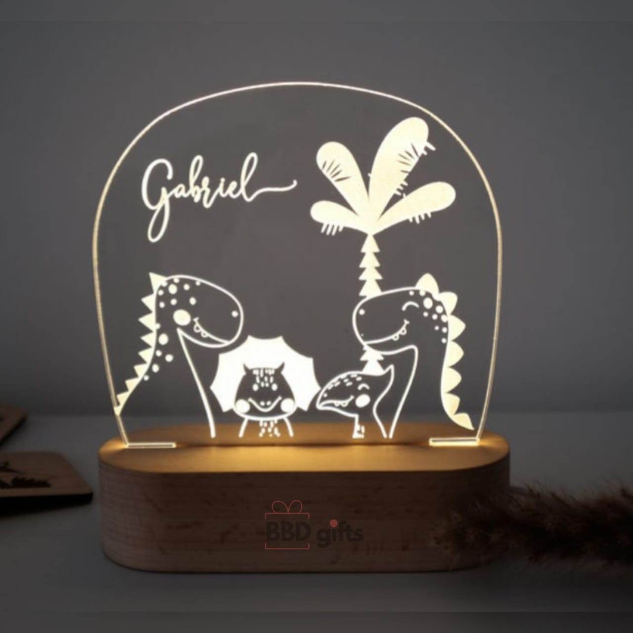 Personalized dino acrylic night light | perfect gift for a new baby | kids led table top - BBD GIFTS