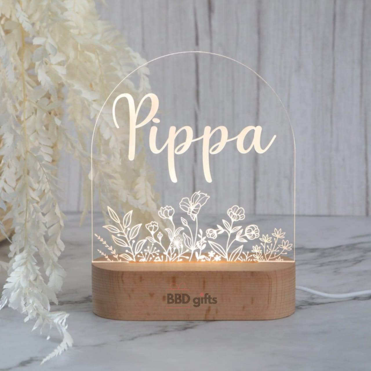 Personalized Acrylic Lamp - Name Lamp - Custom Night Light - Name Sign Lamp - Flower Night Light - Engraved Night Light - BBD GIFTS