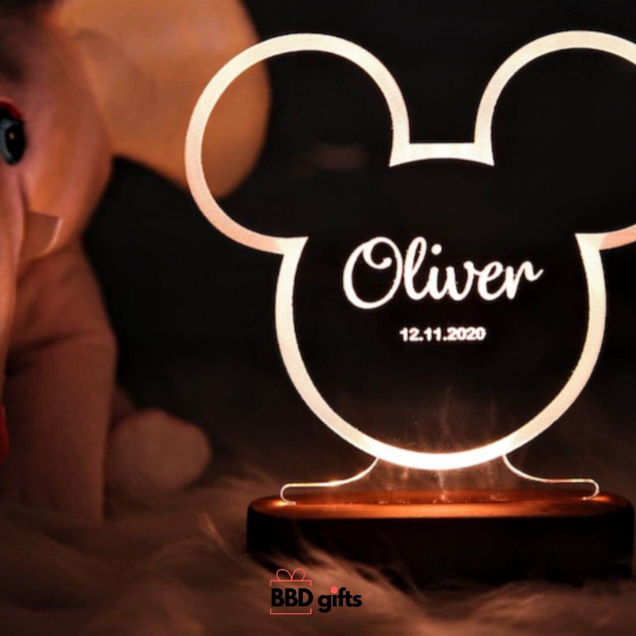 Personalized MICKEY MOUSE Night Light - Custom Name Gift for her - Unique Gifts for Kids - BBD GIFTS