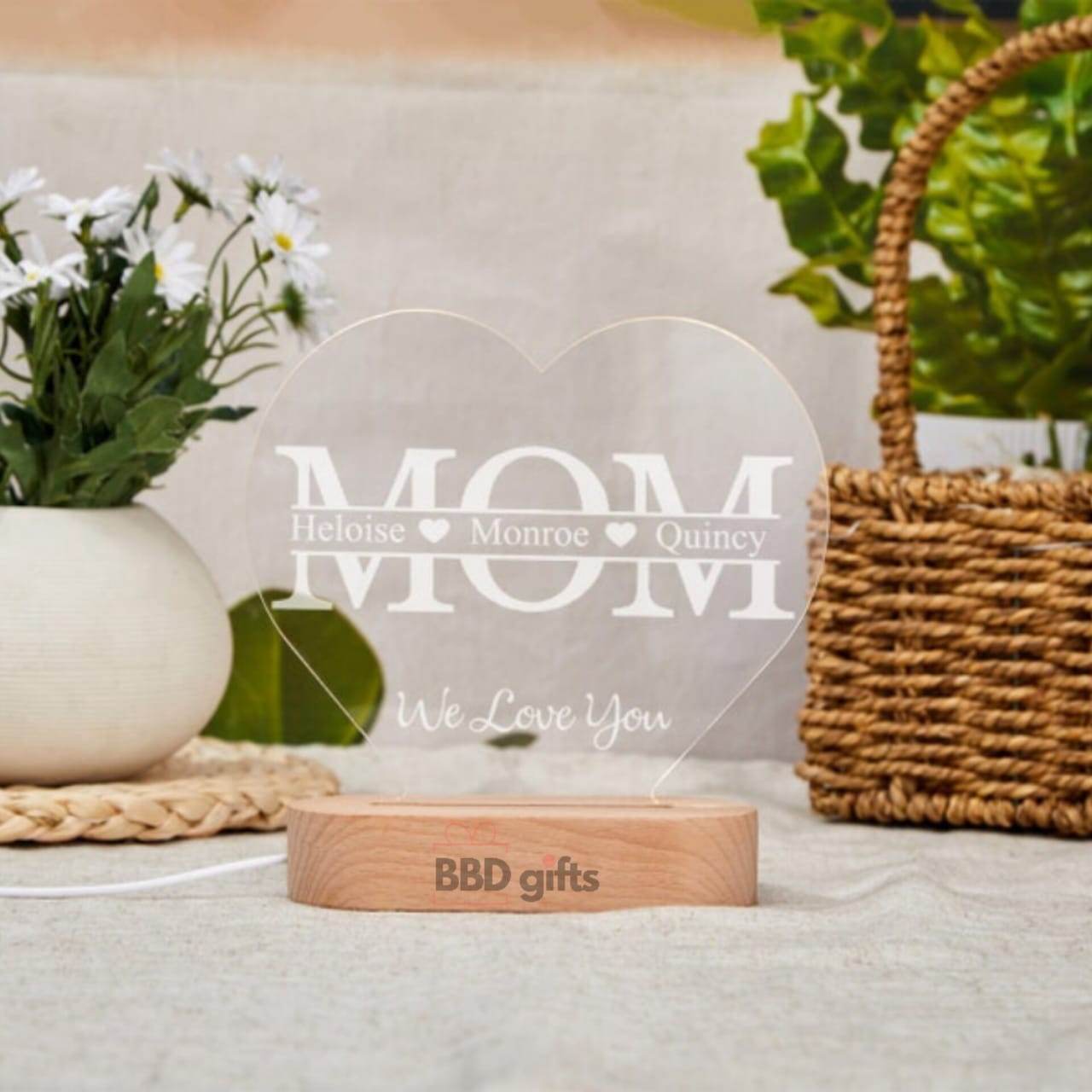 Personalised Gifts for Mom | Mother's Day Gift Ideas | Customized Gifts | Heart Night Light with Heart | Mother's day special - BBD GIFTS