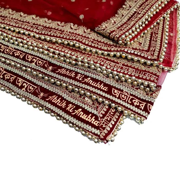 Bridal Name Embroidery Dupatta | Bride And Groom Name Bridal Dupatta | Custom Bridal Dupatta | Wedding Special - BBD GIFTS