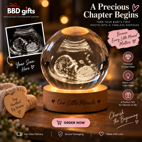 Personalized Baby Sonography Crystal Ball with LED Base