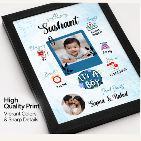 Personalized Baby Birth Details Frame – Custom Memory Wall Frame