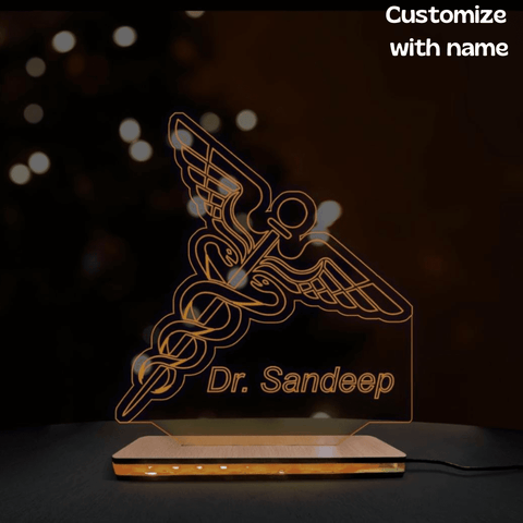 Personalized Doctor LED Lamp | Custom Engraved Medical Caduceus Desk Light