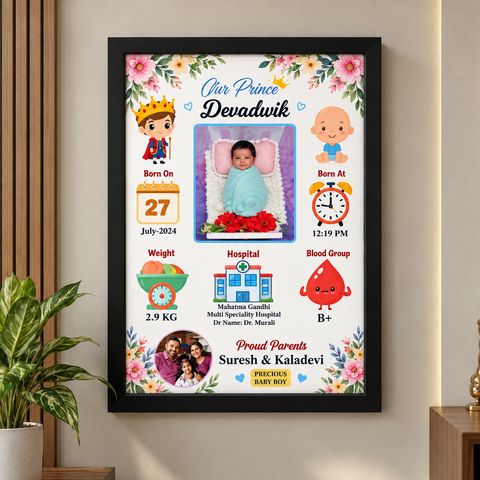 Personalised Kids Data Frame | Baby Birth Details Frame | Newborn Gift