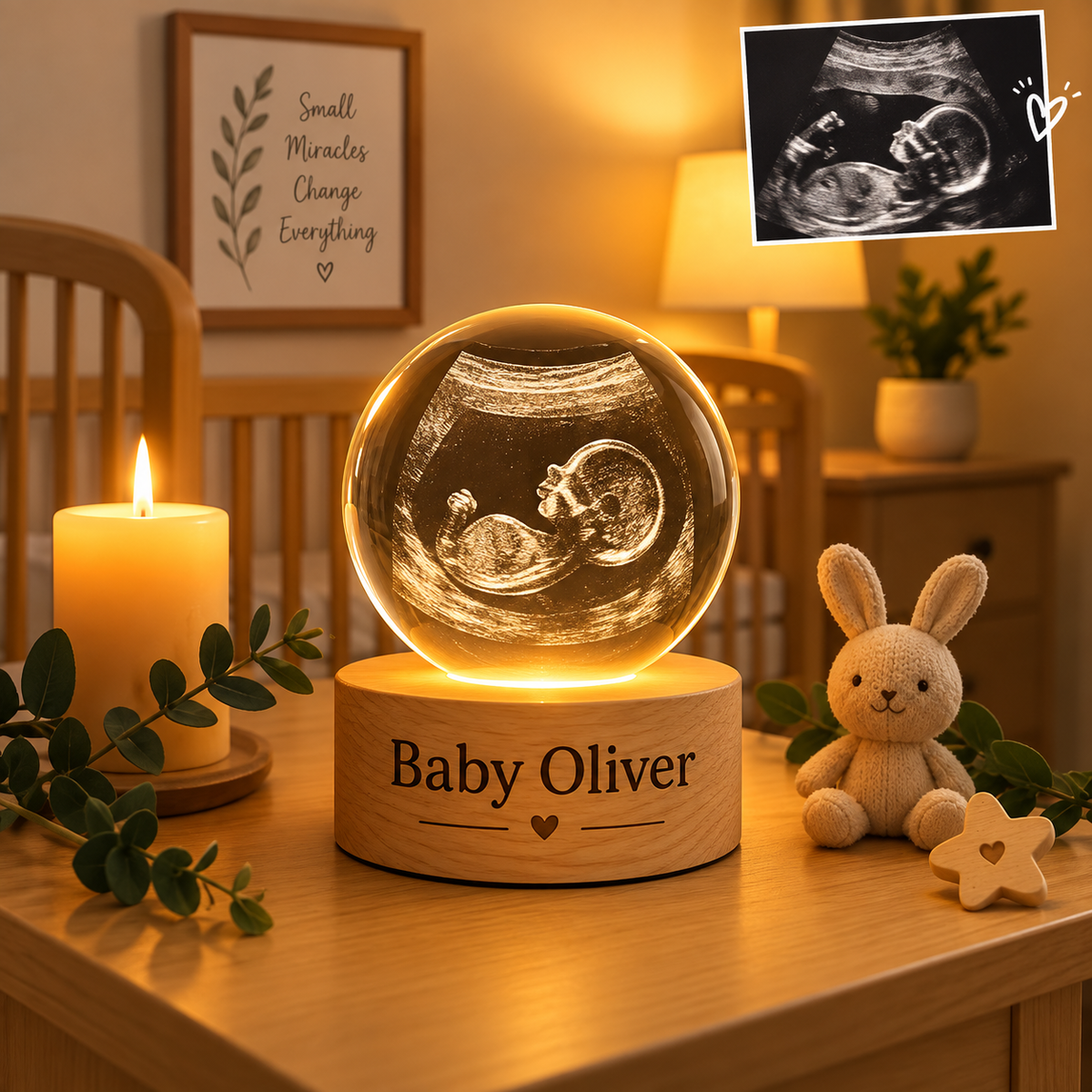 Personalized Baby Sonography Crystal Ball with LED Base
