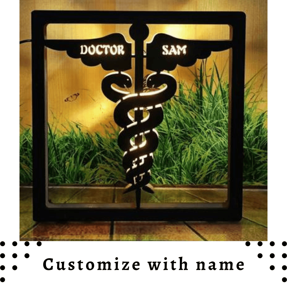 Customized LED Doctor's Name Frame - Personalized Caduceus Gift