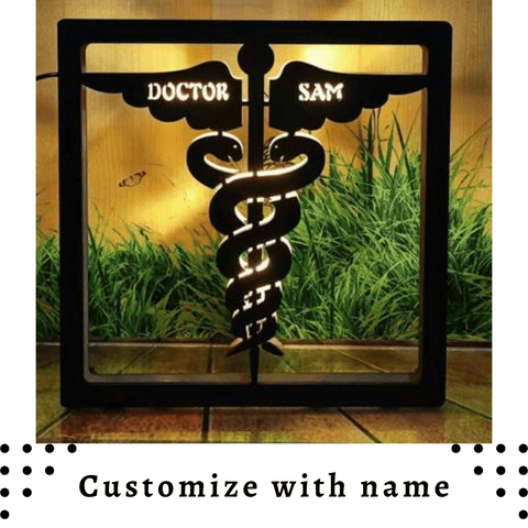 Customized LED Doctor's Name Frame - Personalized Caduceus Gift