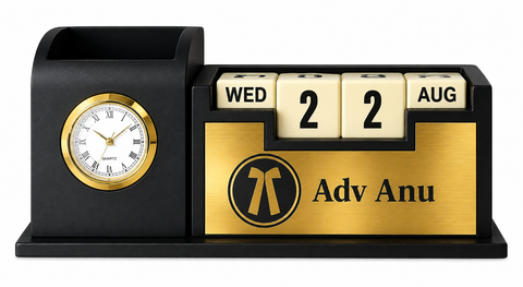 Personalised Calendar Table Top | Functional Clock & Pen Holder | Premium Gift for Advocates & Professionals