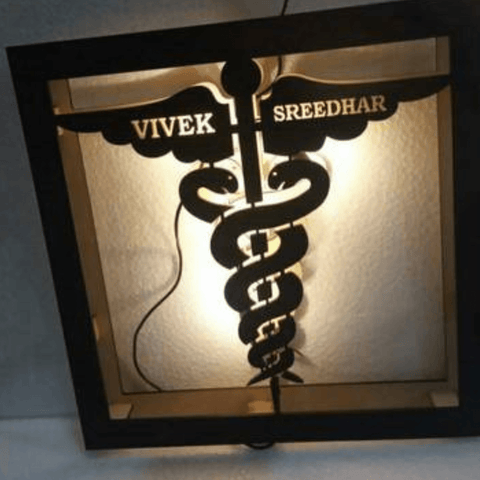 Customized LED Doctor's Name Frame - Personalized Caduceus Gift