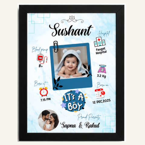 Personalized Baby Birth Details Frame – Custom Memory Wall Frame