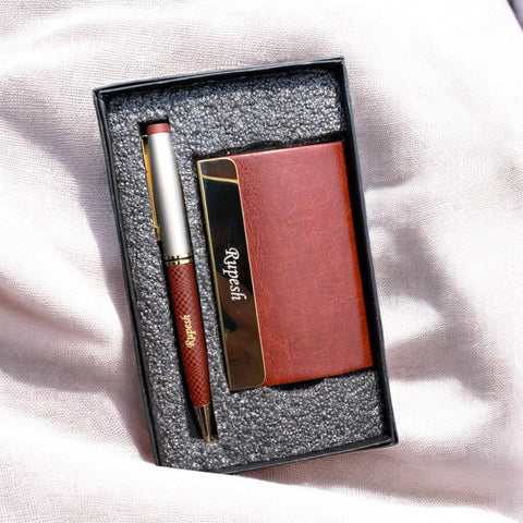 Customized Card Holder And Pen Set Combo