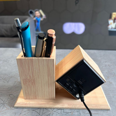 Personalized Bamboo Table Clock & Penstand