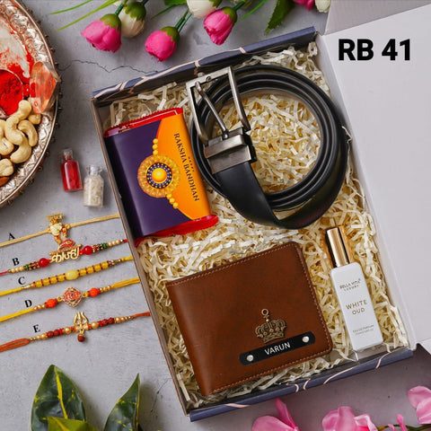 Personalized Wallet Belt Perfume Rakhi Gift Set