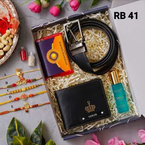Personalized Wallet Belt Perfume Rakhi Gift Set