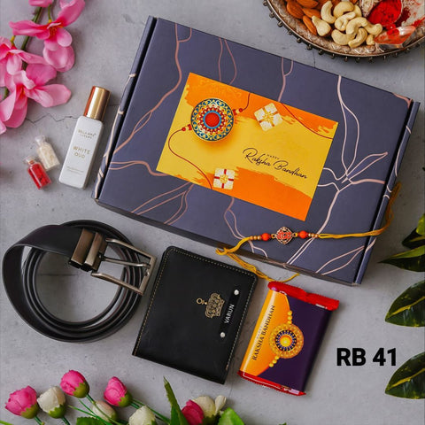 Personalized Wallet Belt Perfume Rakhi Gift Set