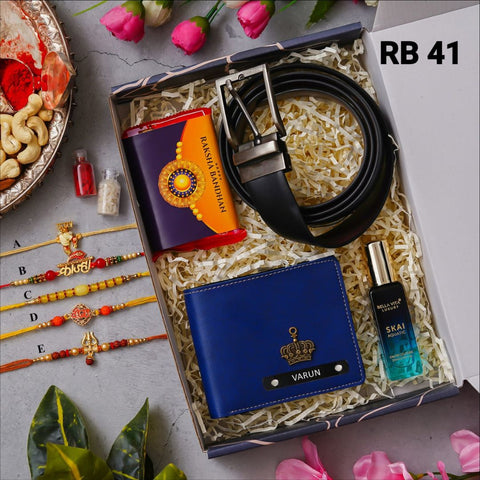 Personalized Wallet Belt Perfume Rakhi Gift Set