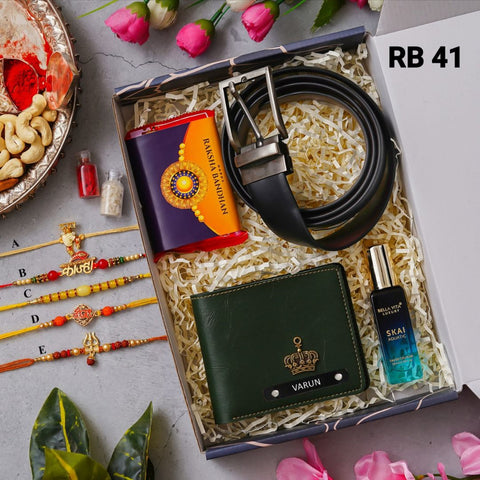 Personalized Wallet Belt Perfume Rakhi Gift Set