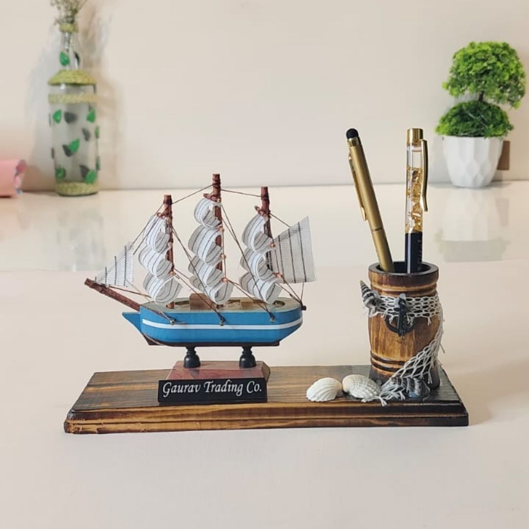 Custom Boat Design Pen Stand with Name
