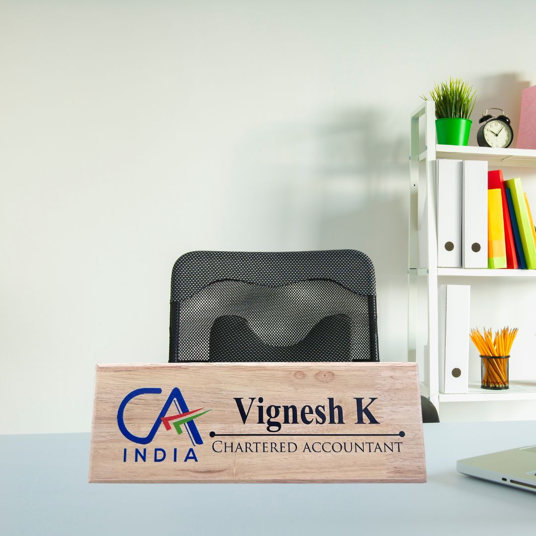 CA Custom Office Desk Name Plate | Wooden Name Plate with Logo