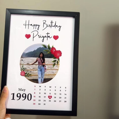 Personalized Birthday Calendar Frame with Photo & Name – Custom Gift