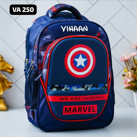 Get a custom Captain America backpack, lunch kit, and insulated bottle for your little hero!