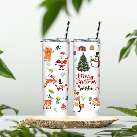 Personalized Christmas Stainless Steel Skinny Tumbler with Straw