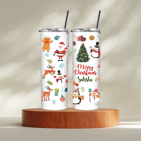 Personalized Christmas Stainless Steel Skinny Tumbler with Straw