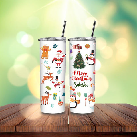 Personalized Christmas Stainless Steel Skinny Tumbler with Straw